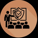 A person pointing at a shield

Description automatically generated